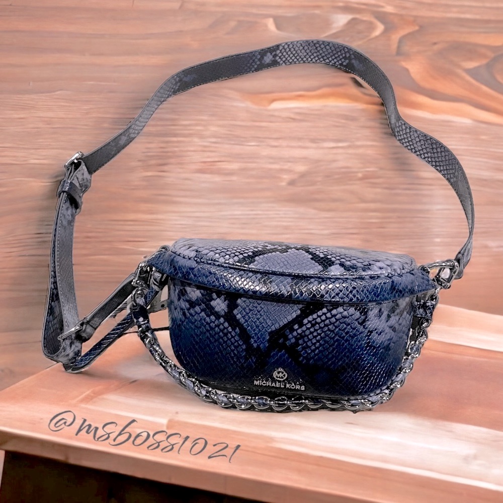 Michael Kors Slater Messenger Bag Chambray/Navy Ombr Snake Print Brand New